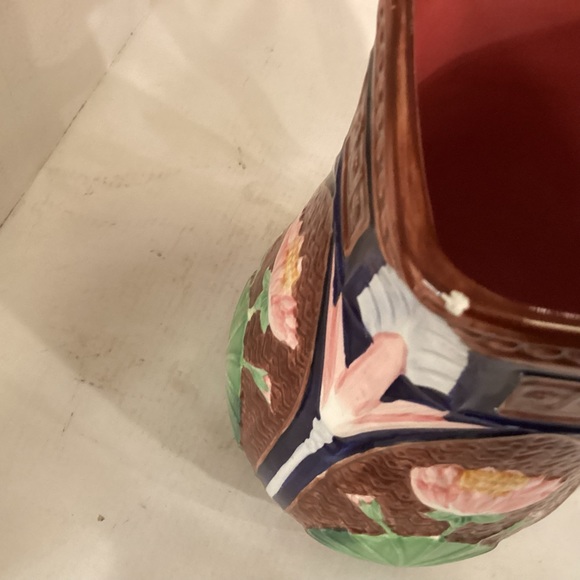 Majolica art nouveau style pitcher, lotus - Picture 6 of 9